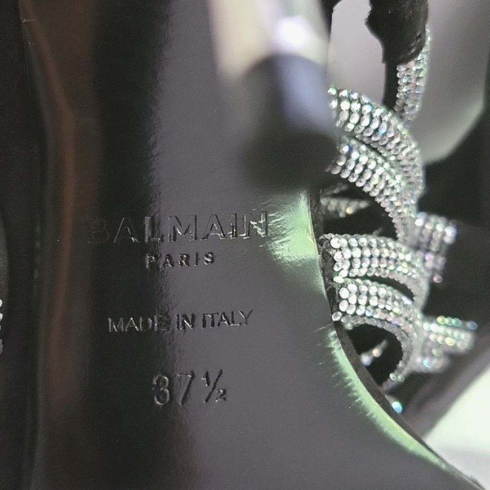 NIB$2995 Balmain Runway Uma Suede Crystal-Embellished Strappy Sandals 37.5 / 7 - Picture 14 of 16
